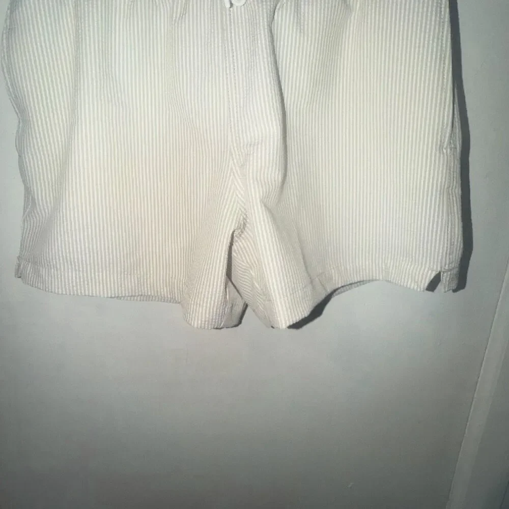 ABERCROMBIE & FITCH Tan Stripe Seersucker 5” Swim Shorts-S